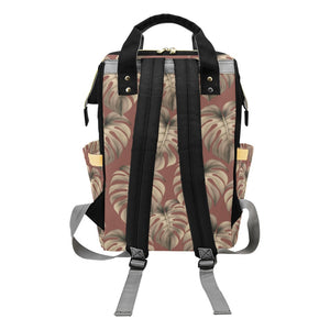 Mauve Monstera Hawaiian Print Multi Function Backpack