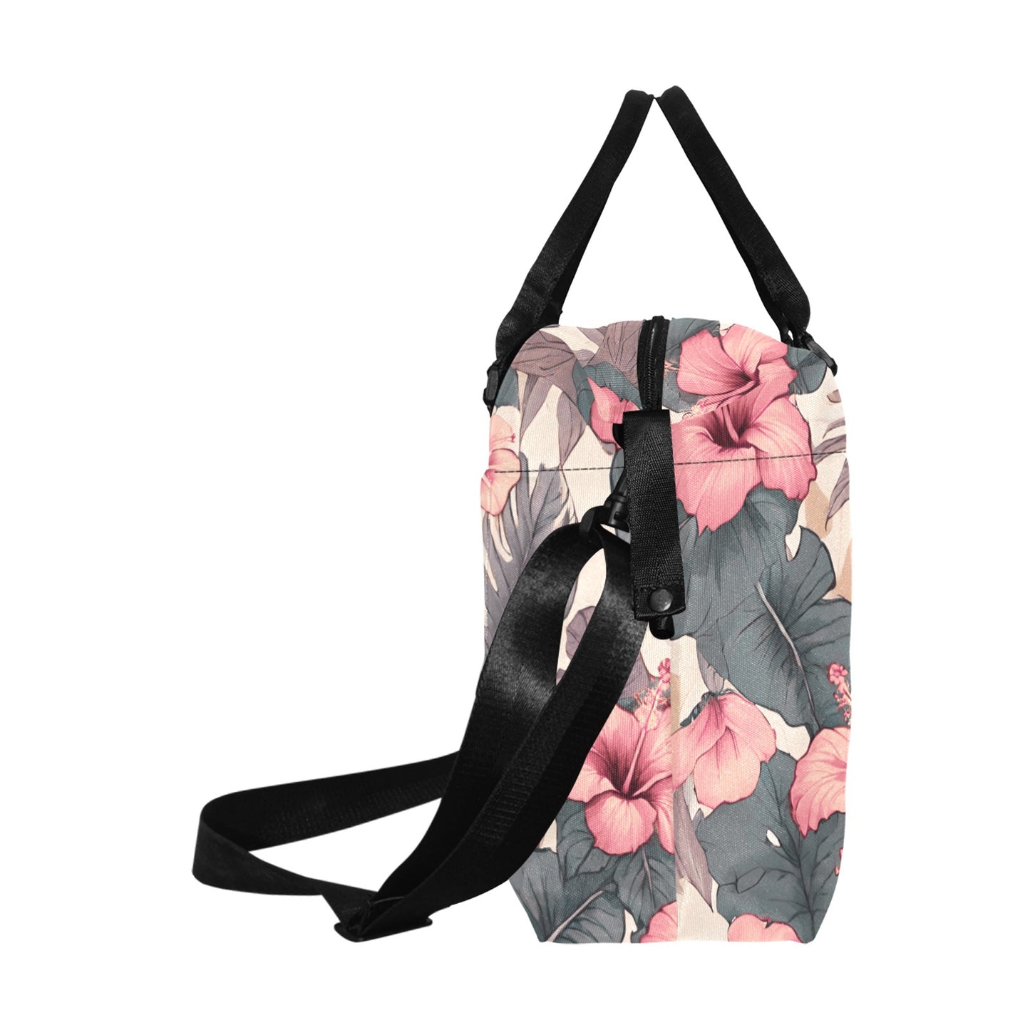 Hibiscus Hawaiian Print Soft Tones Duffle Bag with Trolley Sleeve - The Huaka'i Weekender Duffle