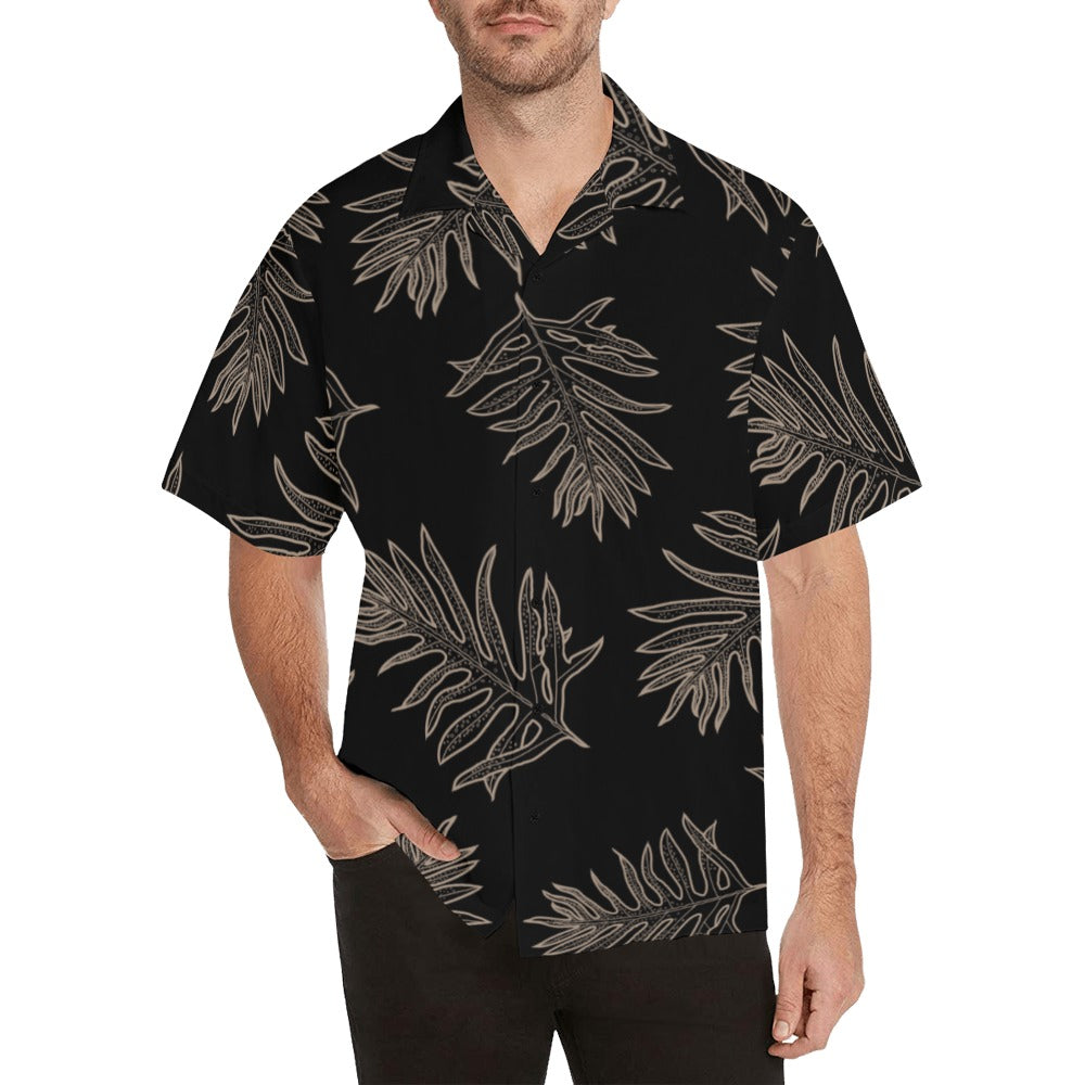 Laua'e Fern Hawaiian Print Men's Aloha Shirt - Black and Tan Hawaiian Shirt