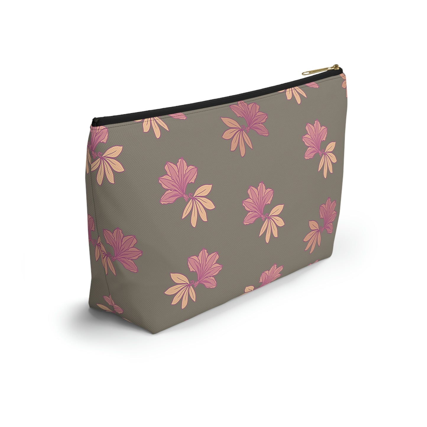 Naupaka Taupe & Pink Accessory Pouch w T-bottom