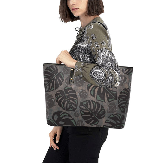 Monstera Neutral Watercolor Tote Bag Chic Faux Leather Tote Bag