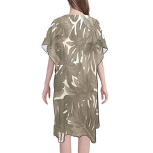 Load image into Gallery viewer, Monstera Tropical Hawaiian Print Mid Length Kimono Chiffon Cover Up - Neutral