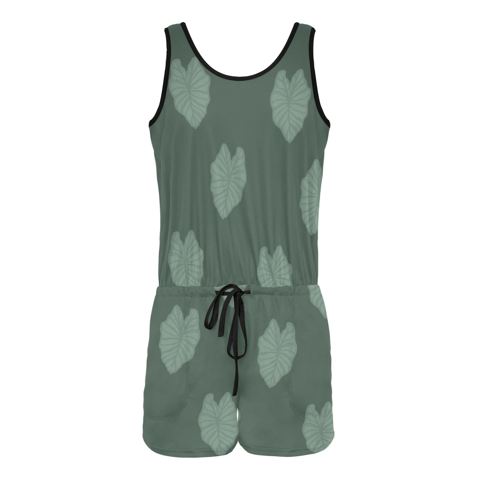 Kalo Taro Oma'oma'o Green Hawaiian Print Romper Vest Short Jumpsuit