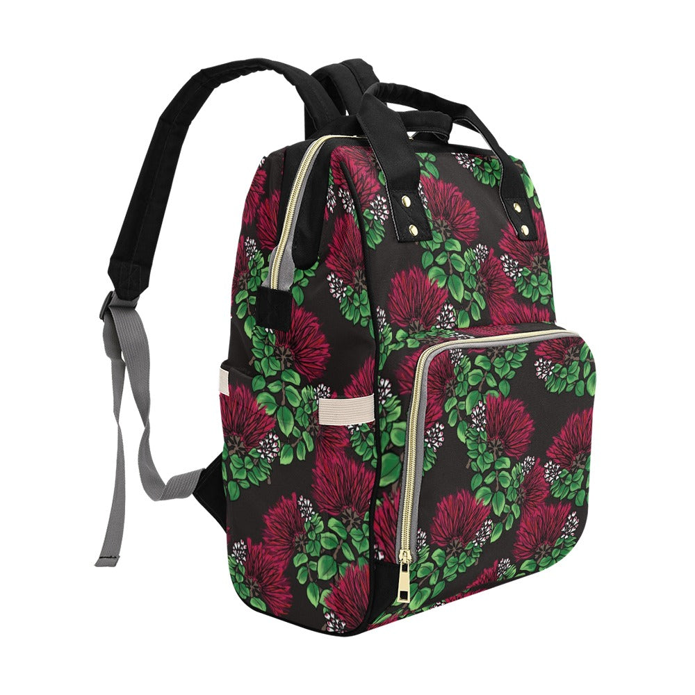 'Ohi'a Lehua Design Backpack Red - Mommy Diaper Bag, Teacher Bag Multi-Function Diaper Backpack/Diaper Bag (Model 1688)