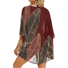 Load image into Gallery viewer, Banana Leaf Hawaiian Print Kimono Cover Up - Wine (Lau Mai&#39;a Chiffon Cover Up)
