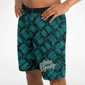 Lauhala Print Board Shorts - Teal & Black