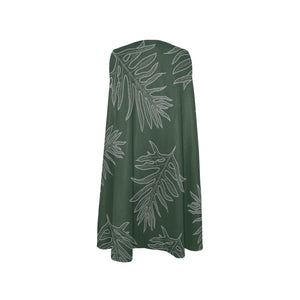 Laua'e Fern Hawaiian Print Dress- Dark Green Sleeveless A-Line Pocket Dress