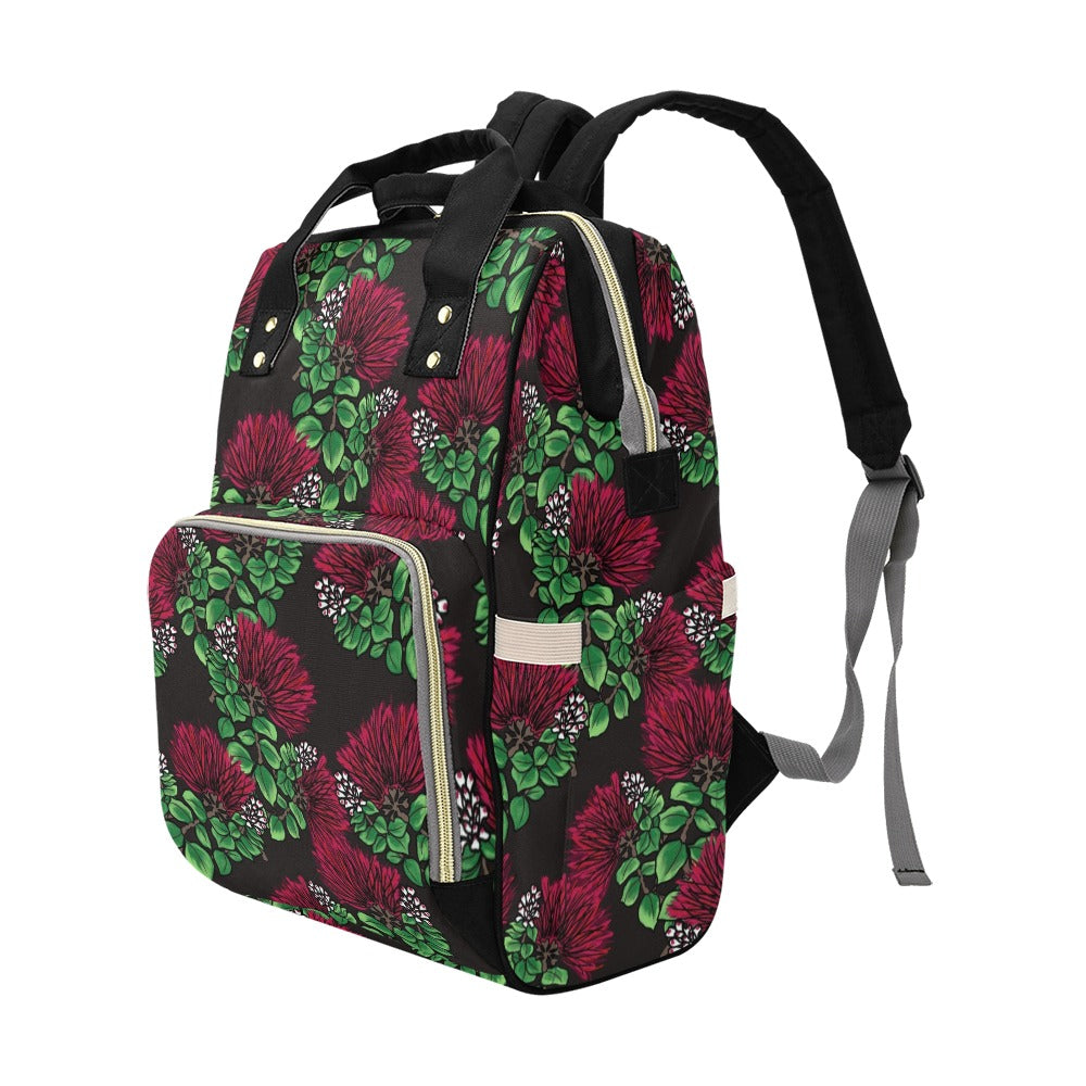 'Ohi'a Lehua Design Backpack Red - Mommy Diaper Bag, Teacher Bag Multi-Function Diaper Backpack/Diaper Bag (Model 1688)