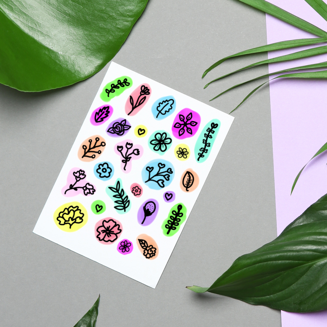 Flower & Sprigs Doodles Hand-drawn Sticker Sheet