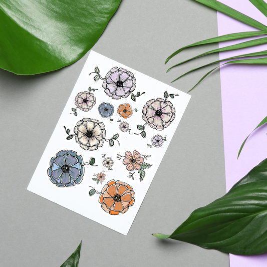 Flower Doodles, Hand-drawn Sticker Sheets