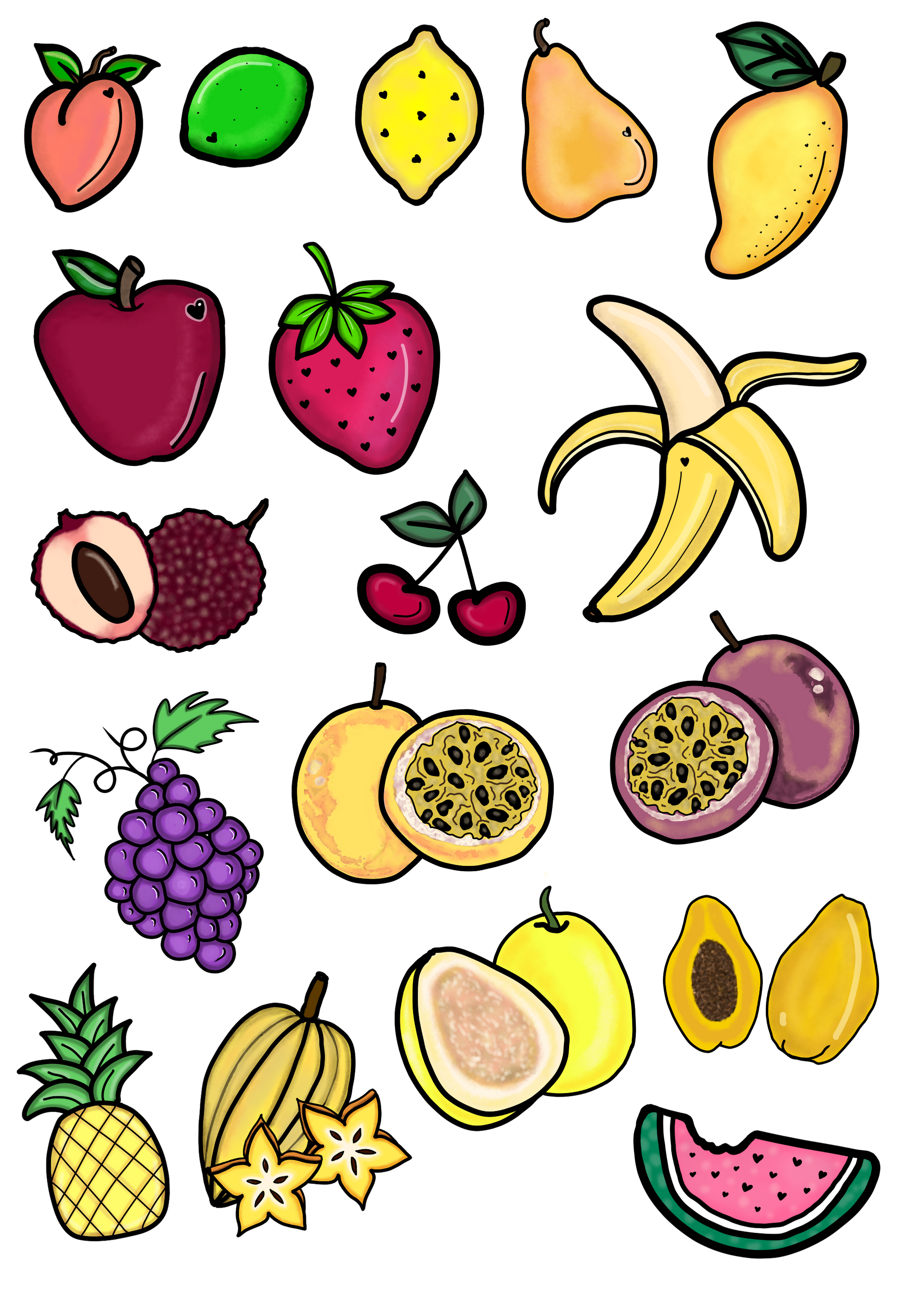 Hand-drawn Fruits Sticker Sheet