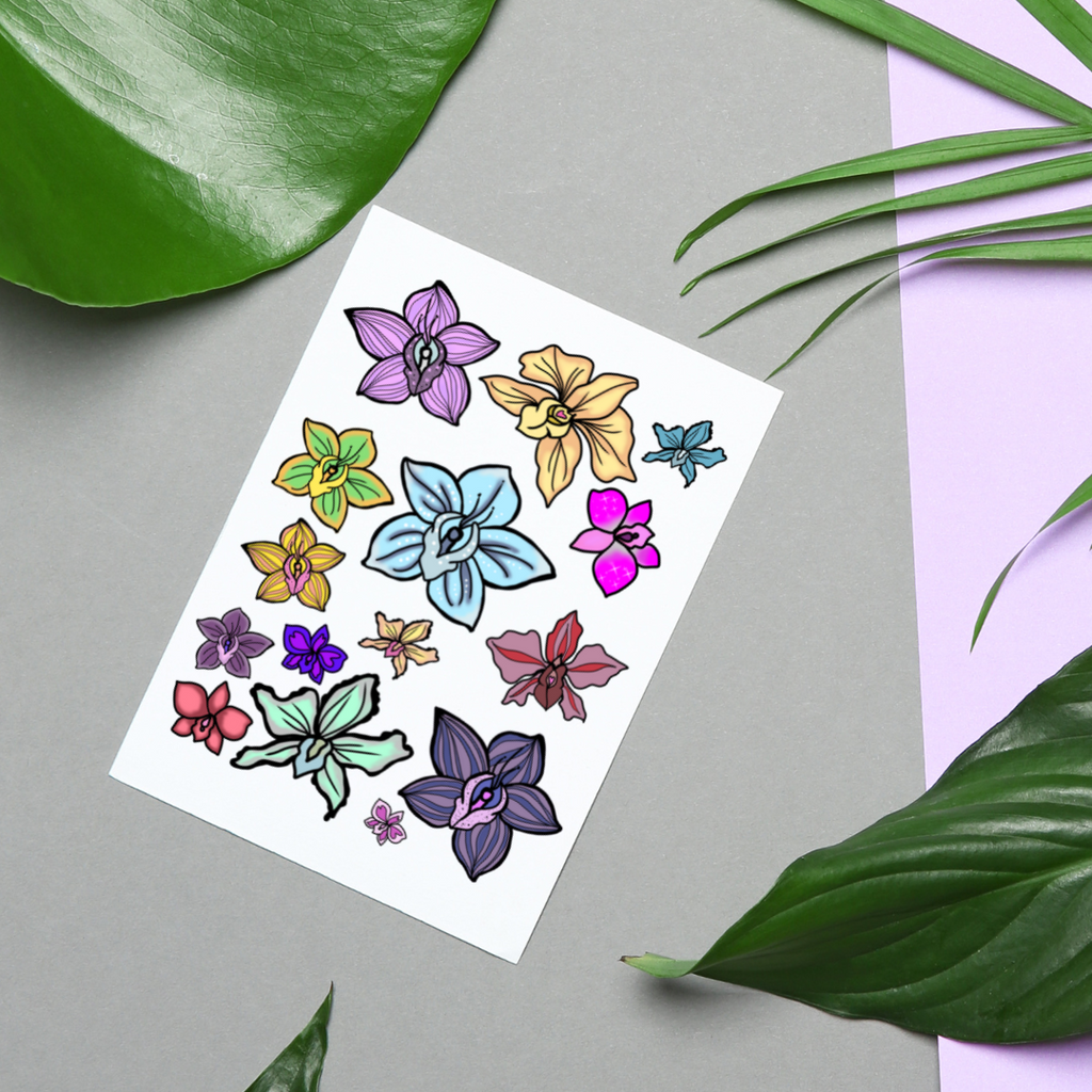 Orchid Doodles Hand-drawn Sticker Sheet - Colorful