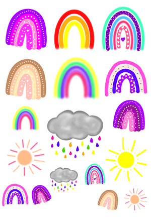 Rainbows, Clouds and Sunshine, Oh My!  Hand-drawn Sticker Sheet