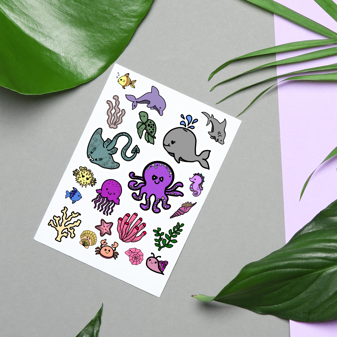 Sealife Hand-drawn Sticker Sheet