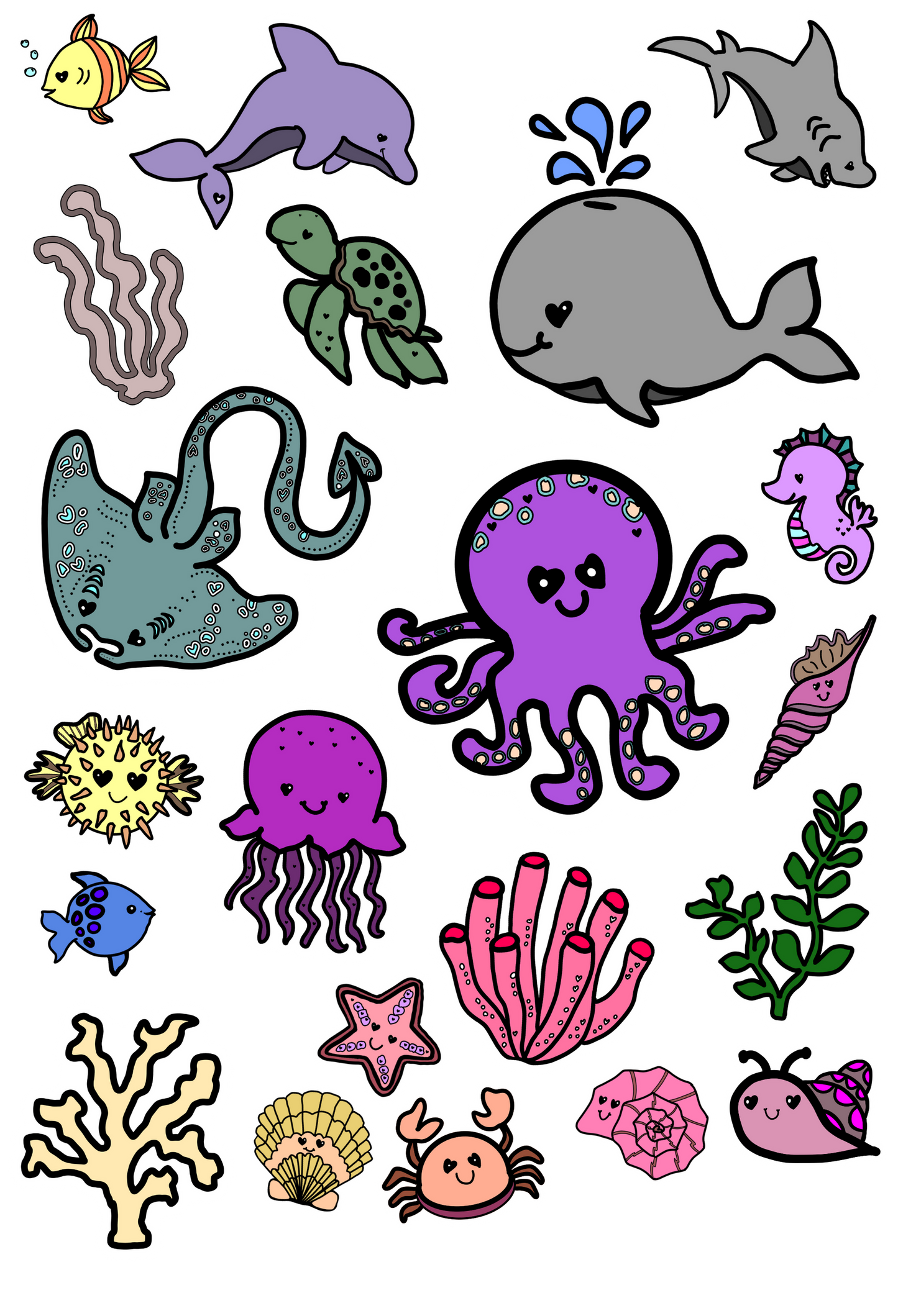 Sealife Hand-drawn Sticker Sheet