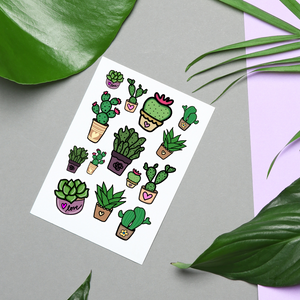 Cute Succulent and Cactus Hand-drawn Sticker Sheet